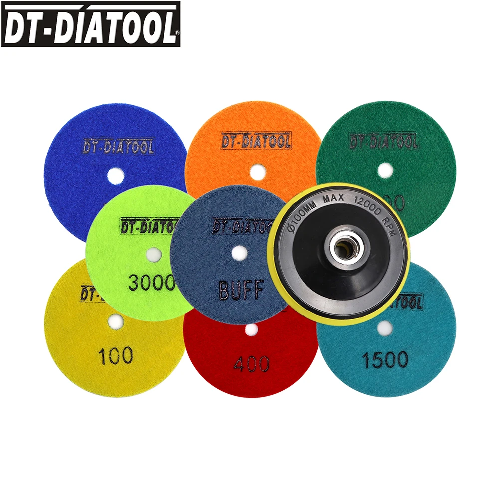 

DT-DIATOOL 9pcs/pk Diamond Resin Bond Sanding Disc For Granite Marble Dry Flexible Polishing Pads Dia 4"/100mm Polishing Wheel