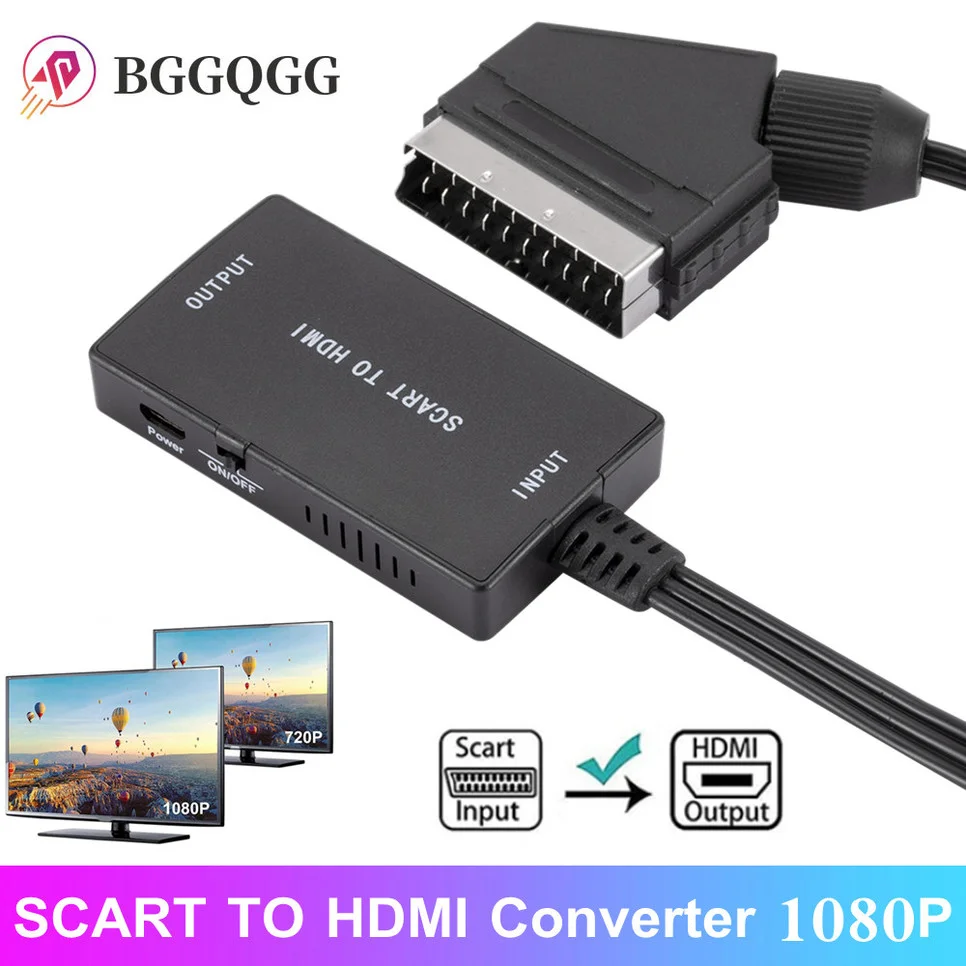 

1080P SCART HDMI-compatible Video Audio Upscale Converter With USB Cable For HDTV Box DVD Television Signal Converter Upscale