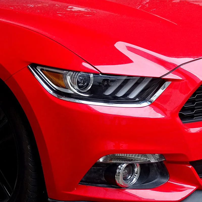 

Stylish Black Headlight Frame Cover & Chrome Eyebrow Trim Set for 2015-2017 Ford Mustang – Custom Exterior Upgrade Kit