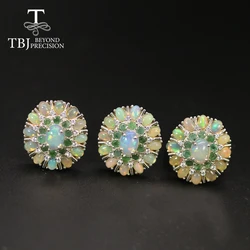 New Luxury Big Opal Emerald Jewelry set natural Ethiopia Opal nano emerald party fine jewelry for women wife nice gift