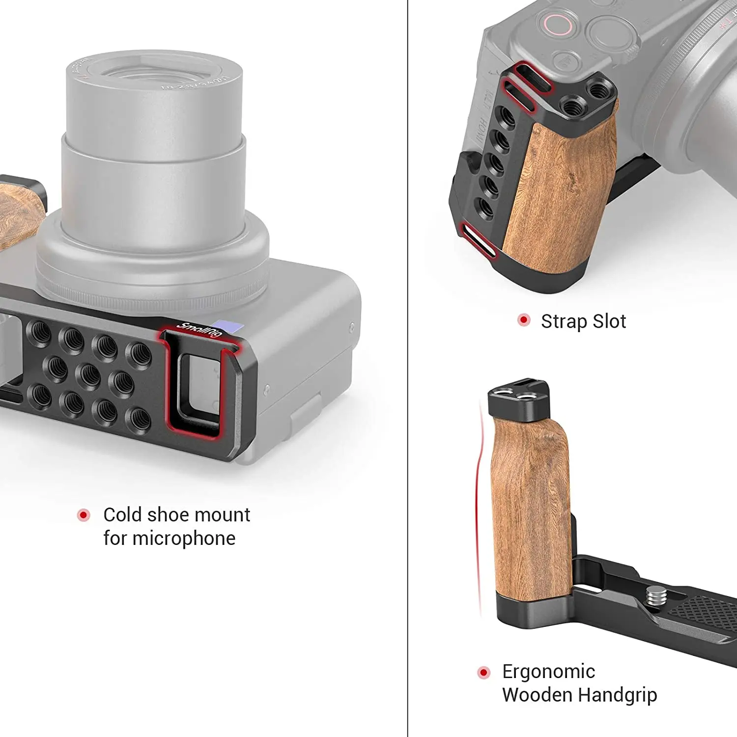 SmallRig untuk Kamera ZV1 Vlog Rig L-bentuk Pegangan Kayu dengan Sepatu Dingin untuk Kamera Sony ZV1 Vlogging Aksesoris 2936