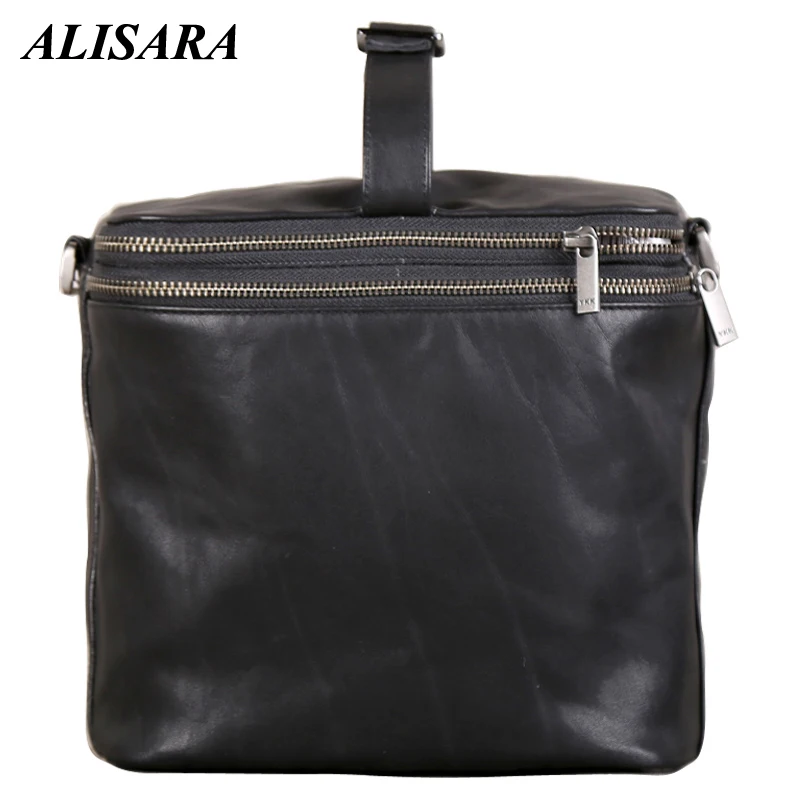 Alisara Men Messenger Bags First Layer Cow Leather High Quality Male Organizer Crossbody Shoulder Handle Bag Storage Satchels