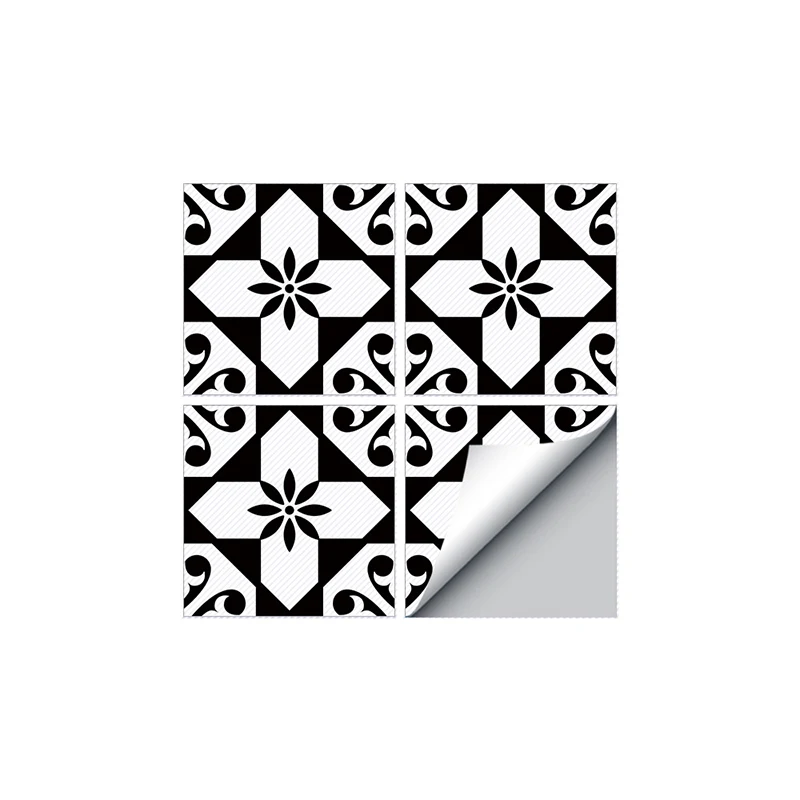 Classic European Black And White Tile Floor Stickers 3D Adhesive Kitchen Corridor Decoration Wallpaper Waterproof