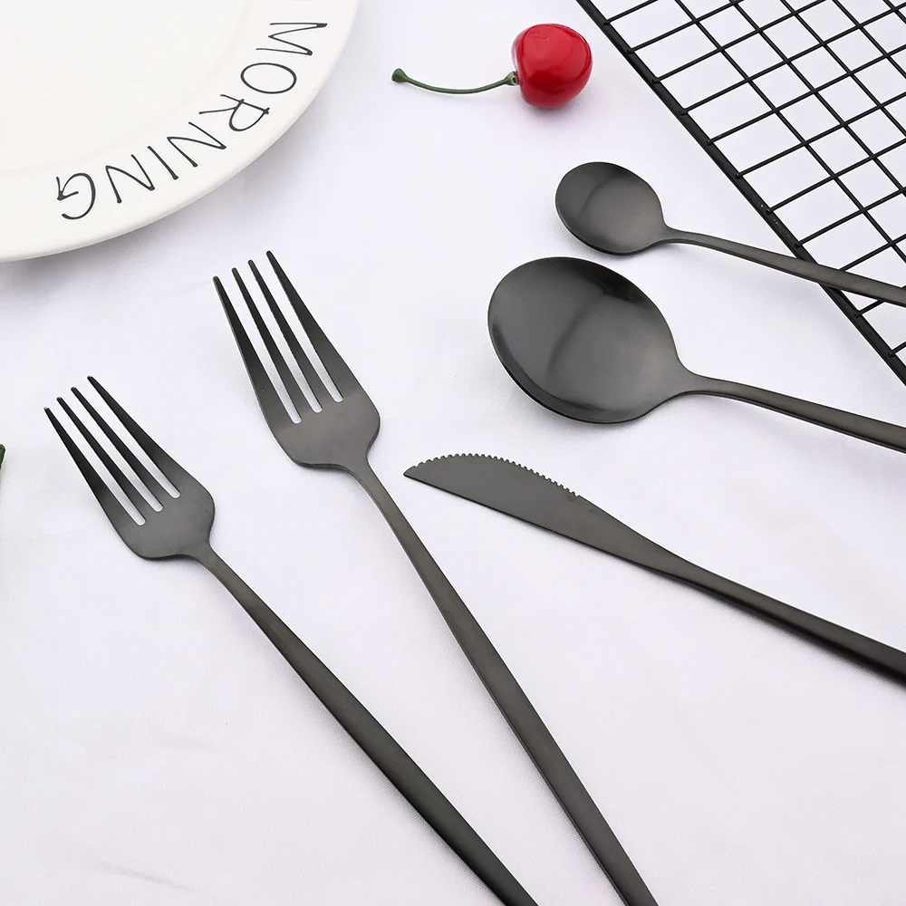 Matte Black Dinnerware Set Knife Fork Dessert Spoon Tableware Cutlery Set Stainless Steel Silverware Flatware Kitchen Dinner Set