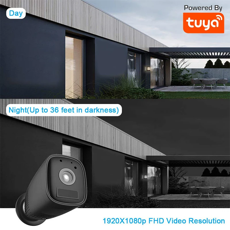 Tuya 1080P Battery Powered IP Camera Waterproof Outdoor WiFi Google Camera with Two Way Audio Night Vision PIR Motion Detect
