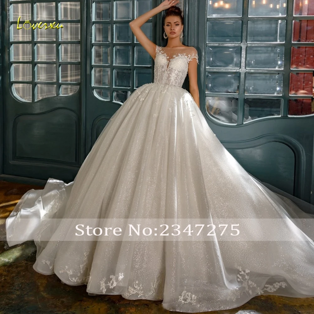 Loverxu Ball Gown Wedding Dresses Sweetheart Cap Sleeve Vestido De Novia Lace Appliques Princess Custom Made Robe De Mariee