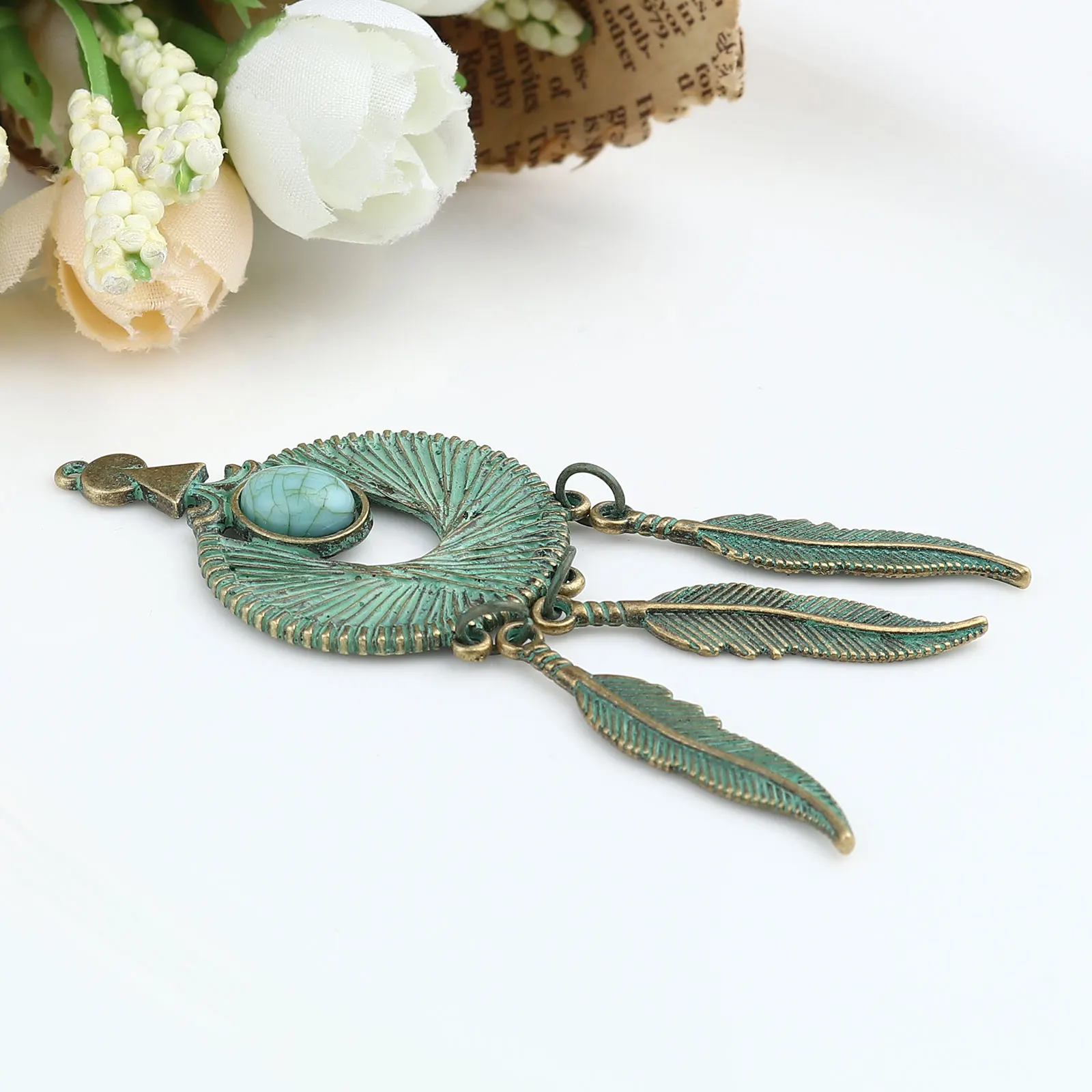 Bohemian Zinc Alloy Patina Pendants Round Antique Copper Green Blue Flower Elephant Charms DIY Making Earrings Necklace Jewelry