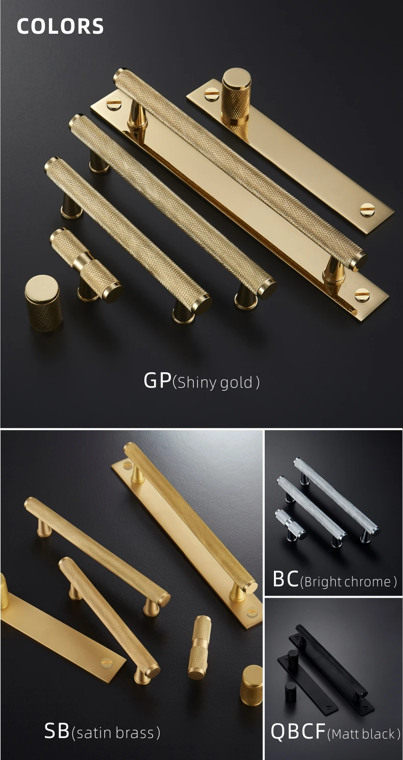 Dooroom Messing-Möbelgriffe, gerändelt, Gold, Schwarz, für Kleiderschrank, Schrank, Kommode, Schublade, Knöpfe, Stangen, Großhandel erhältlich – Detail 4