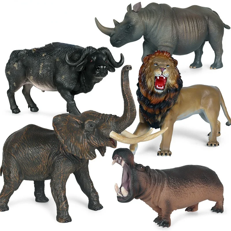 Figura de Animal de la vida salvaje para niños, simulación de gran tamaño, león, elefante, Búfalo, hipopótamo, rinoceronte, regalo de juguete