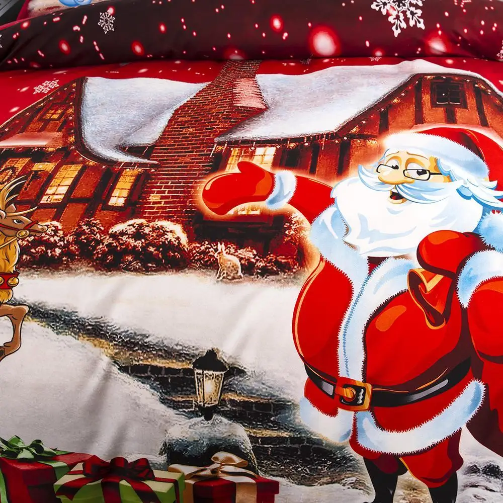 Christmas Santa Claus Print Bedding Set 3Pcs Duvet Cover Pillowcase Twin Full Comforter Bed Gift For Kid