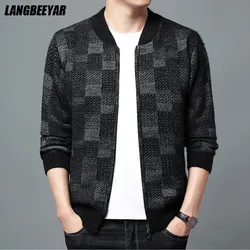 Top Grade Imitation Mink New Brand Fashion Casual Jacket Men Baseball Collar Thick Velvet Plaid Cardigan Coats Men Clothes