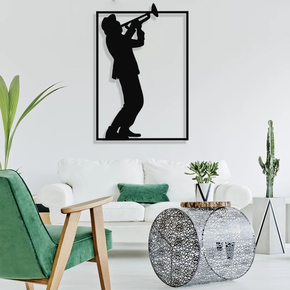 MIGNATIS Man with Hat Playing Saxophone in Frame Design Metal Wall Decor - Kitchen Wall Decor, Office, living Room