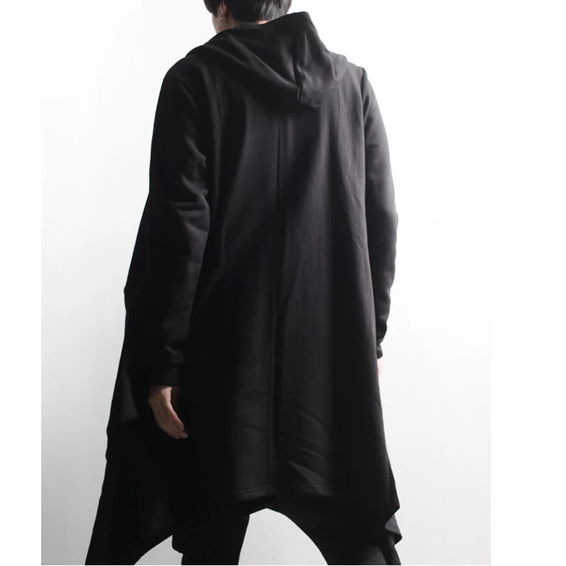 Men's coat autumn winter new mid - long style loose layered large lapel hooded coat men's casual windbreaker style Yamamoto