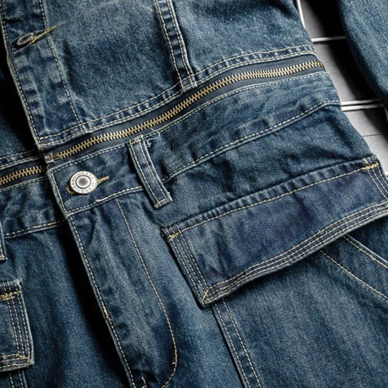 Spring Fall Mens Vintage Detachable Denim Cargo Overalls HipHop Long Sleeve Tops Straight Pants Big Size Rompers Male Jumpsuit