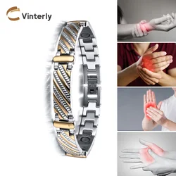 Vinterly Steel Magnetic Bracelet Male Hand Chain Health Energy Bracelet Men Stainless Steel Bio Magnetic Bracelets For Men Women