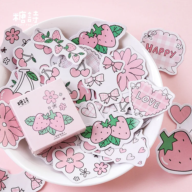 Mohamm Strawberry Flavor Series Cute Boxed Kawaii Stickers Planner Scrapbooking Stationery Japanese Diary Stickers