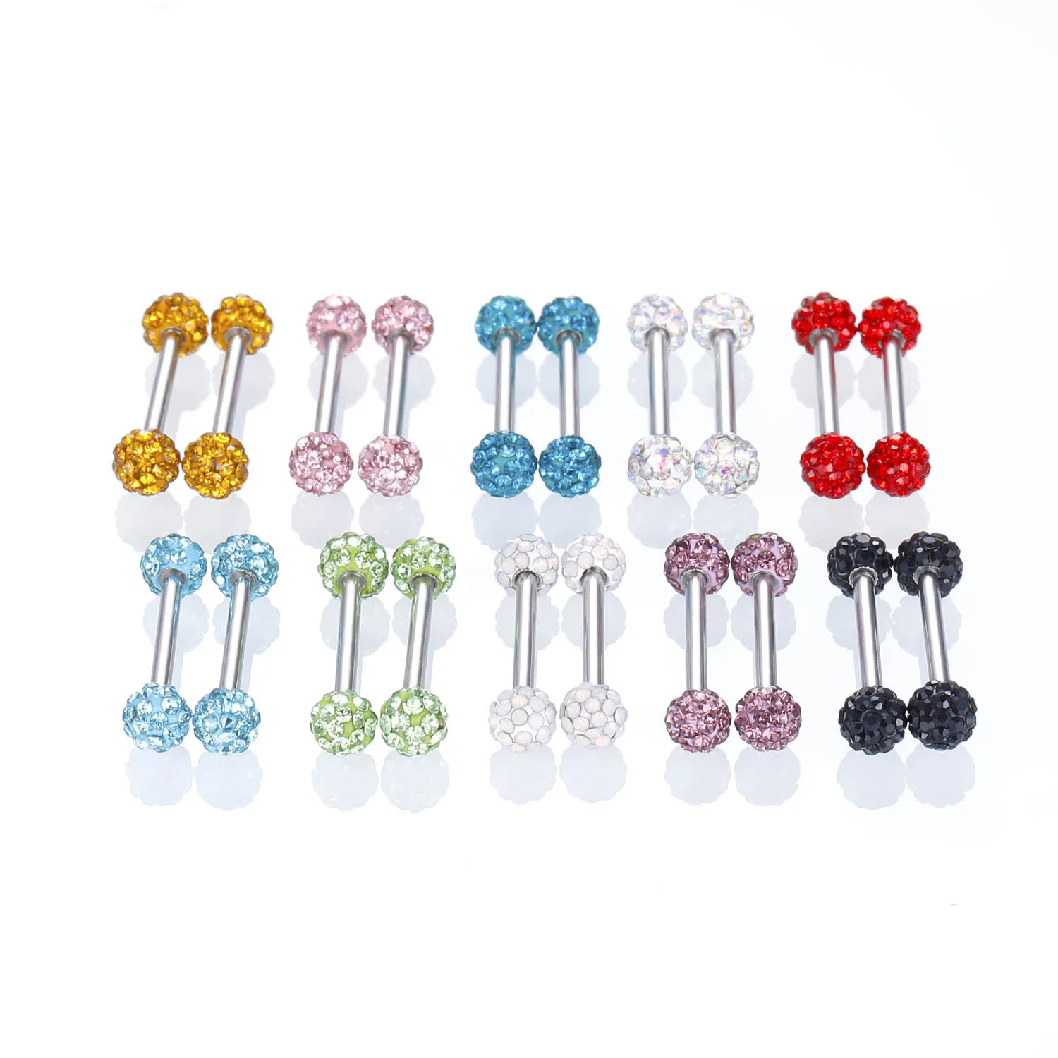 Stainess Steel Crystal Ball Tognue Piercing Barbell 14G CZ Nipple Piercing Bar Shiny Tongue Ring Bulk Sexy Body Piercing Jewelry