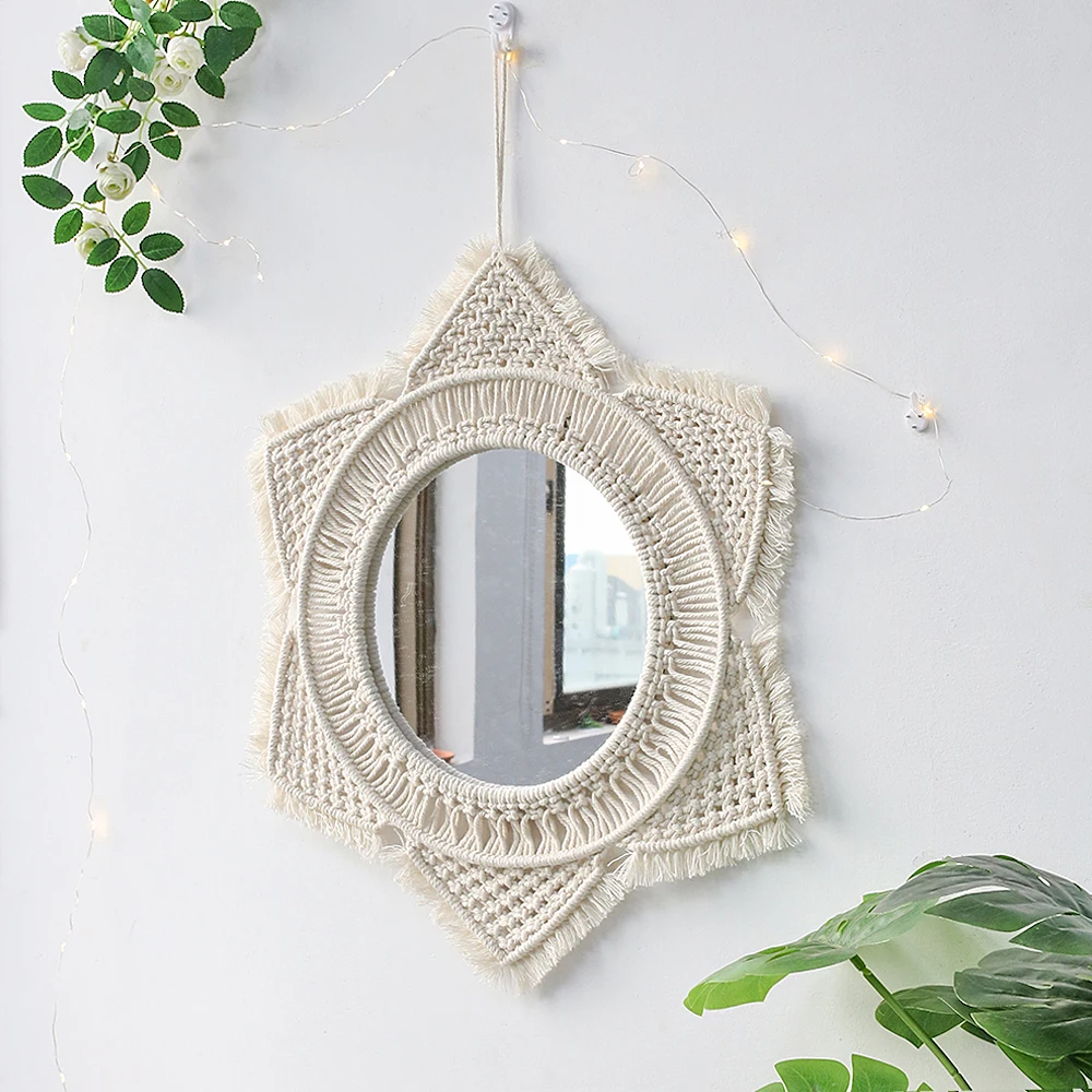 Large Round Wall Mirrors Rome Decoration Boho Home Decor Macrame Wall Decorative Mirrors for Living Room Bedroom Decoration