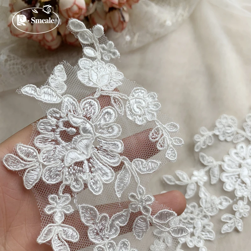 Elfenbeinweißer Rand mit Spiegelblumen, handgemachter DIY-Schmuck, Hochzeitskleid-Accessoires, bestickte Applikation RS3111 – Detail 2