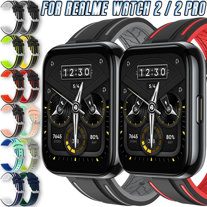 

22mm Strap For Realme Watch 2 / 2 Pro Silicone Strap Smartwatch Replacement Multiple Color With Inner Textures Band Accessories