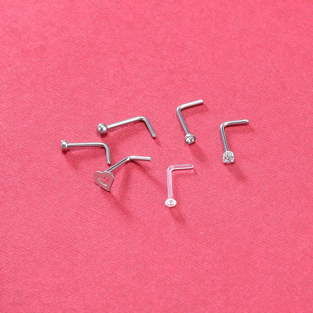 ZS 6PCS Mode Nase Septum Piercing Bolzen Set 18G Edelstahl Nase Septum Bolzen Körper Piercing Schmuck für Nase Piercing – Detail 3