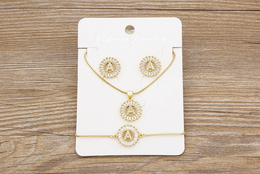 Nidin Heißer 26 Buchstaben Schmuck Sets Halskette + Ohrringe + Armband Für Frauen Initial Alphabet Charme Kupfer Zirkon Party hochzeit Geschenk – Detail 1