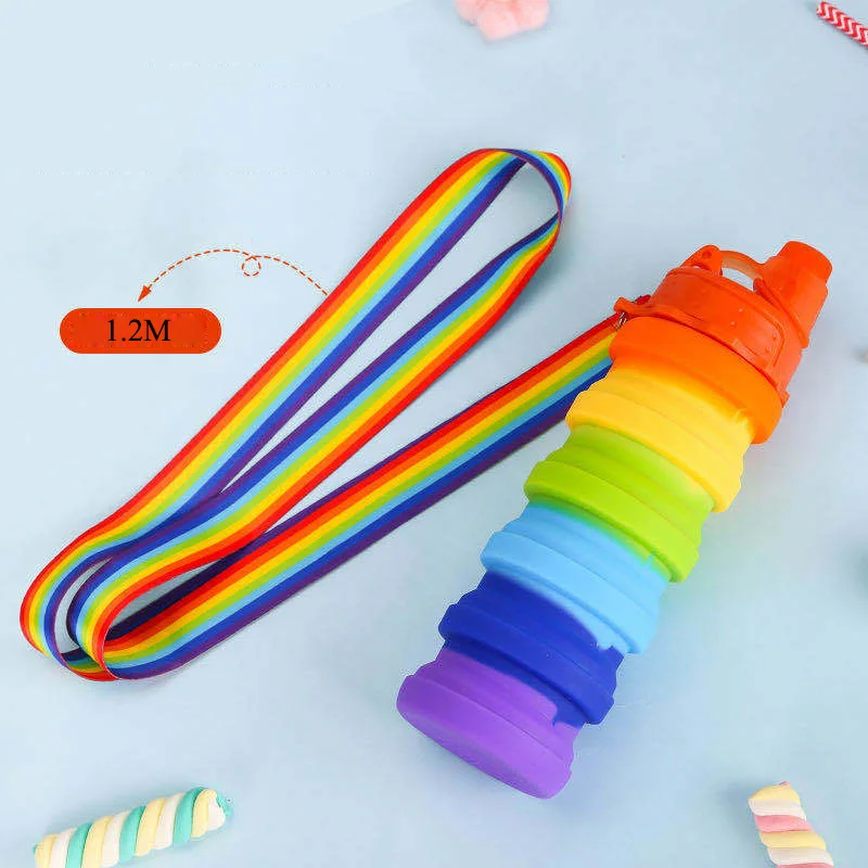 

500ML Silicone Water Bottle Portable Foldable Cup Bottle Fruit Juice Leak-proof Outdoor Sport Travel Camping Bottle With Rope