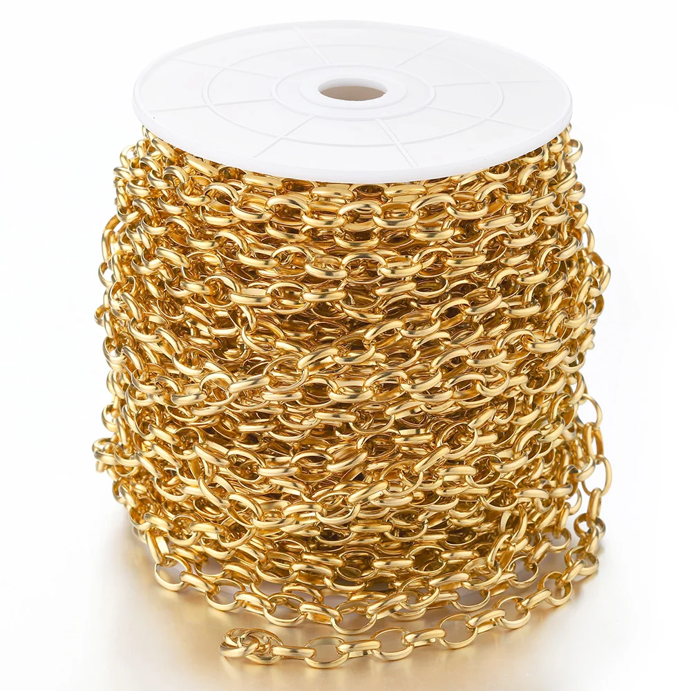 Nicht verblassende 1 Meter 7,5 mm Edelstahlkette Gold Halskette Rolo Starke Gliederkette für Armband Schmuckherstellung Zubehör DIY – Detail 5