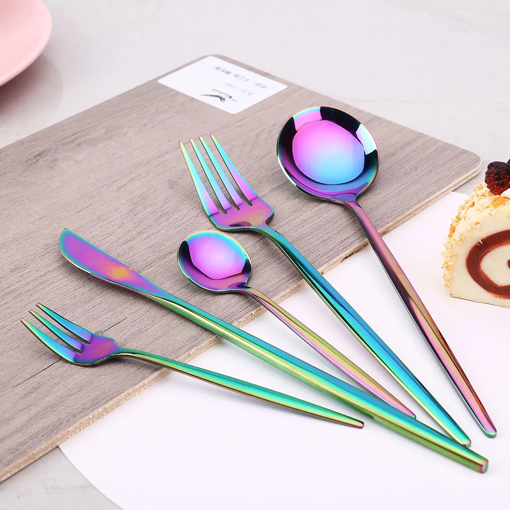 Tableware Stainless Steel Dinnerware Mirror Washing Kitchen Utensils Cutlery Spoons Lunch Dishes Complete Dinner Knife Fork Set