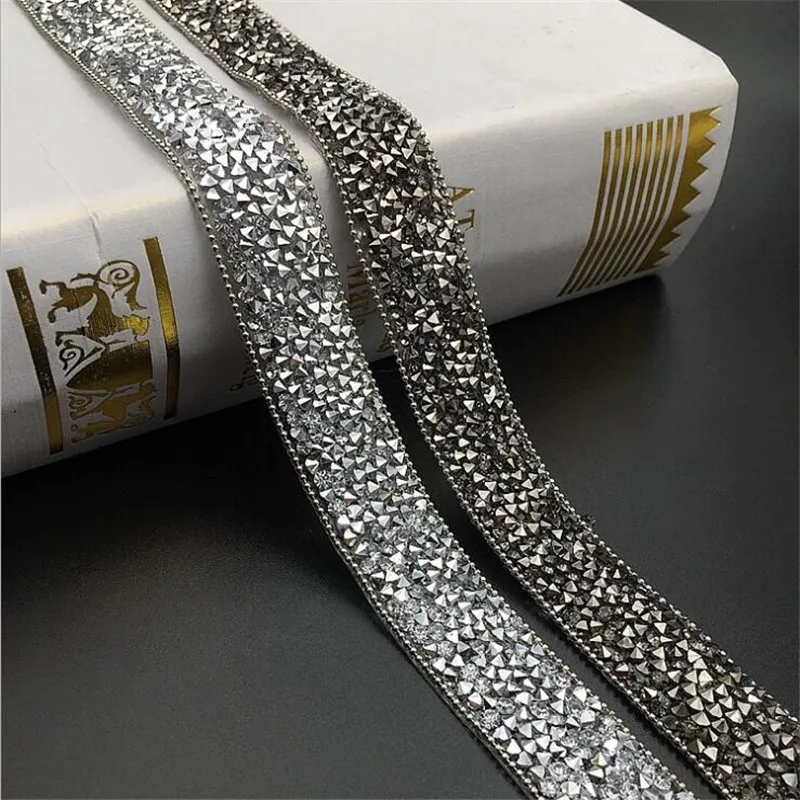 1 Yard Sewing Trim Crystal Motif Strass Hot Fix Rhinestone Tape Applicator Ribbon With Rhinestones Iron On Appliques For