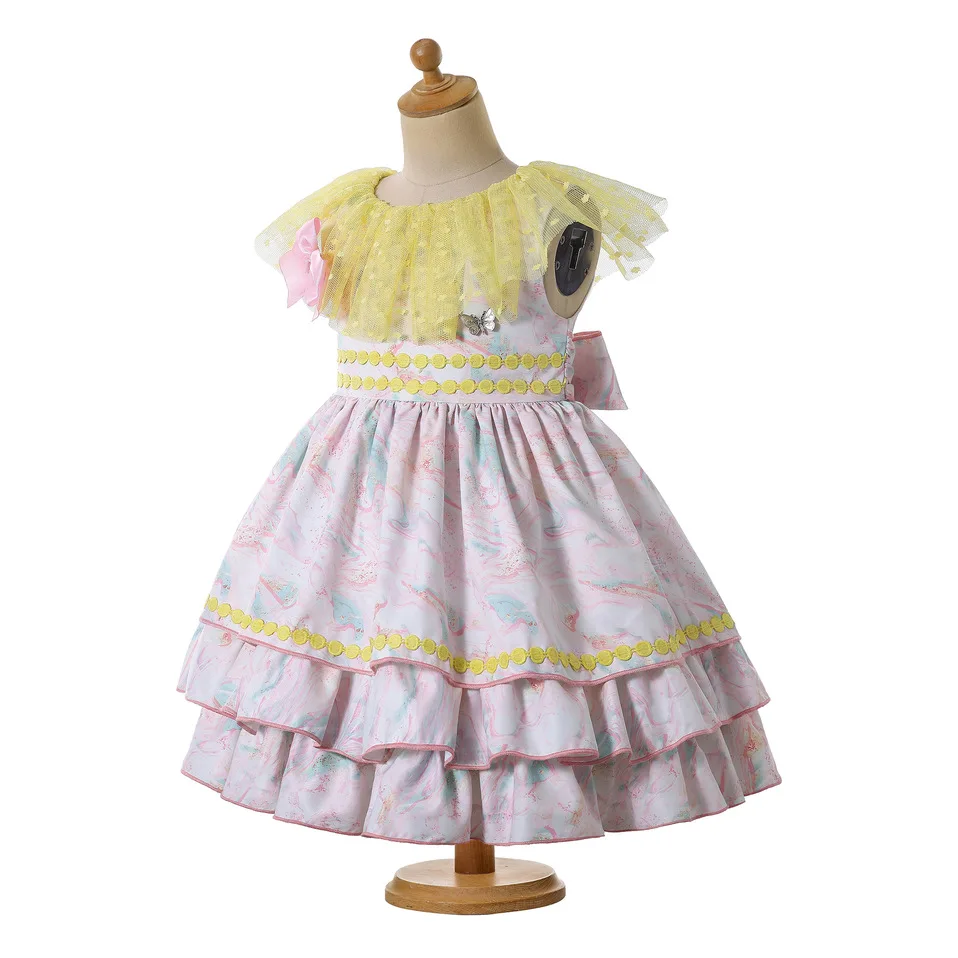 Pettigirl Cute Kids Summer Yellow and Pink Princess Dresses for Baby Girls Ruffle Boutique Clothes Outfits Size 2345681012 Years
