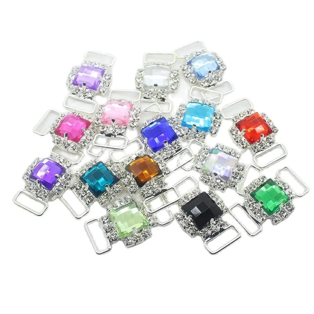 ZMASEY Metal Bikini Buckles 10Pcs/Lot Mix Color Sewing Rhinestone Bikini Connectors Buckle For Swimming Wear Decoration