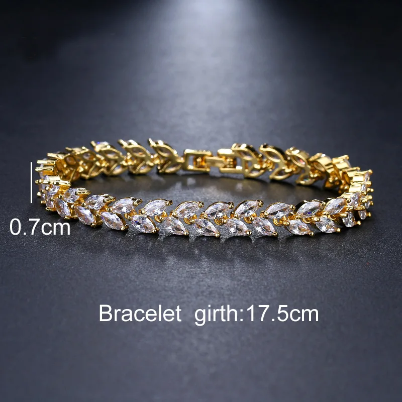 Ekopdee Fashion Charm Cubic Zirconia Leaf Bracelet For Women Luxury Zircon Bracelets Female Wedding Jewelry Accessories 2021 New