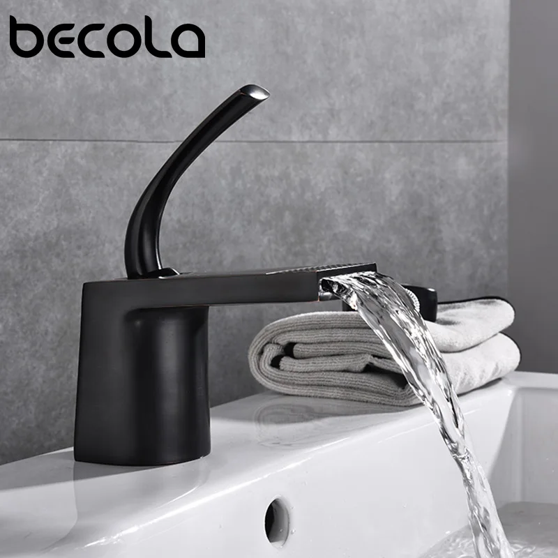 

Becola Single Handle Basin Faucets Brass Black/Golden Bathroom Taps Water Sink Creative Deck Mounted Mixer Tapware For Bath