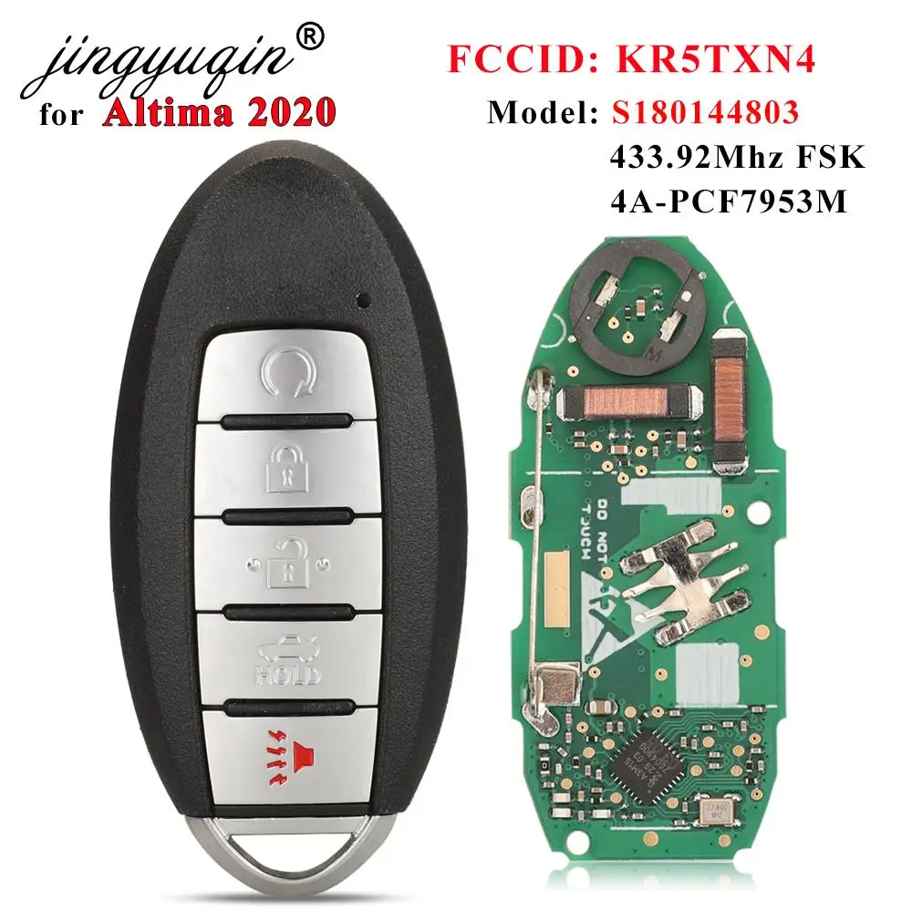 

jingyuqin S180144803 KR5TXN4 Smart Proximity Car Key Fob 433MHz 4A PCF7953M for NISSAN Altima Teana Sentra Versa 2019 2020 2021