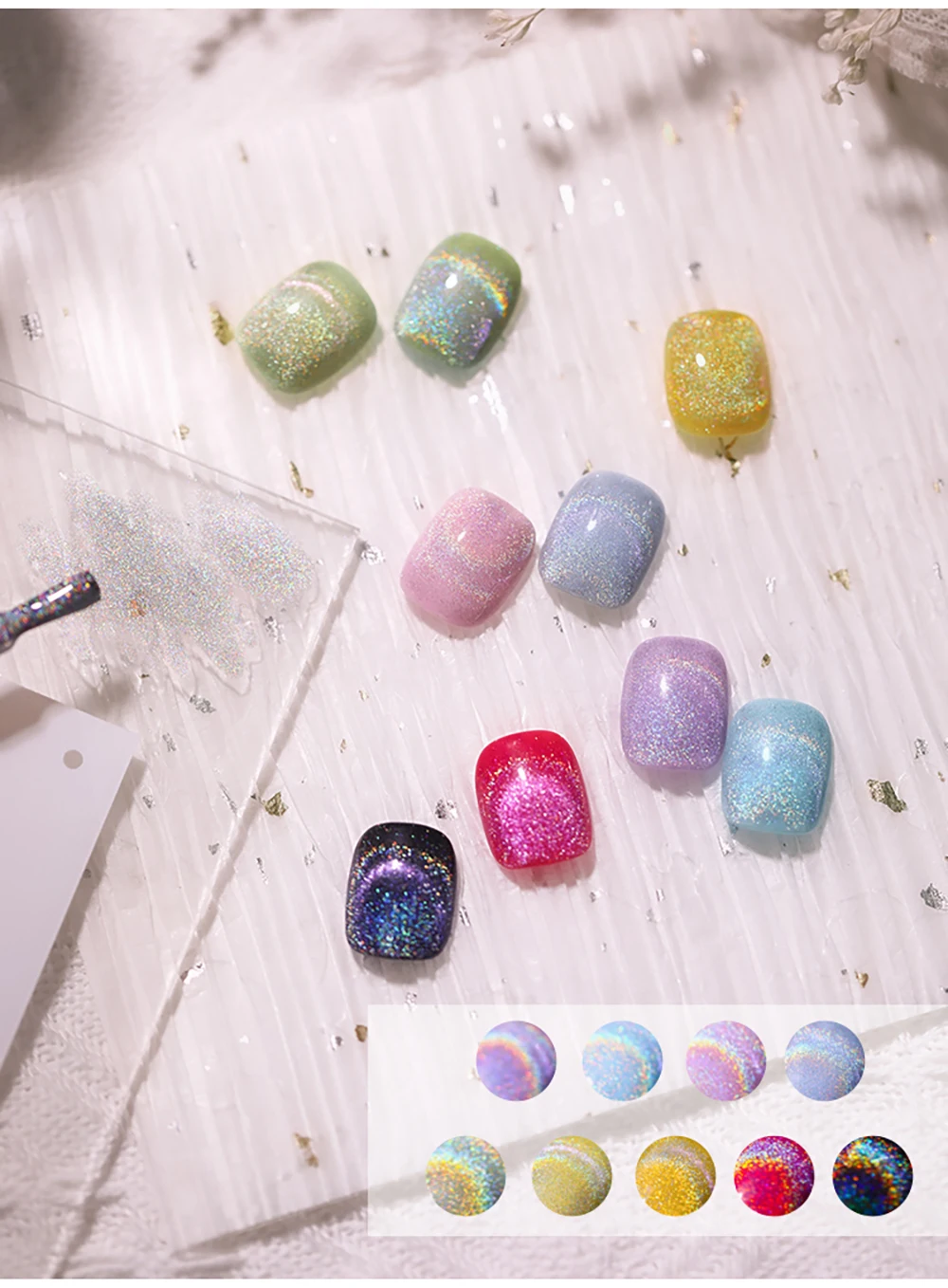 Vendeeni 15ml Universeller Regenbogen-Katzenaugen-Gel-Nagellack Laser-Glitzer Magnetischer Gel-Lack Kann mit Jeder Grundfarbe Kombiniert Werden – Detail 12