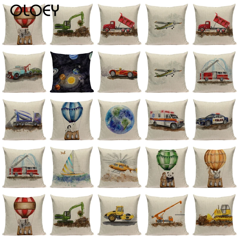 

Nordic Linen Cartoon Red car decorative cushion covers 45Cmx45Cm Square Home Decorating Printing Dropshipping throw pillows