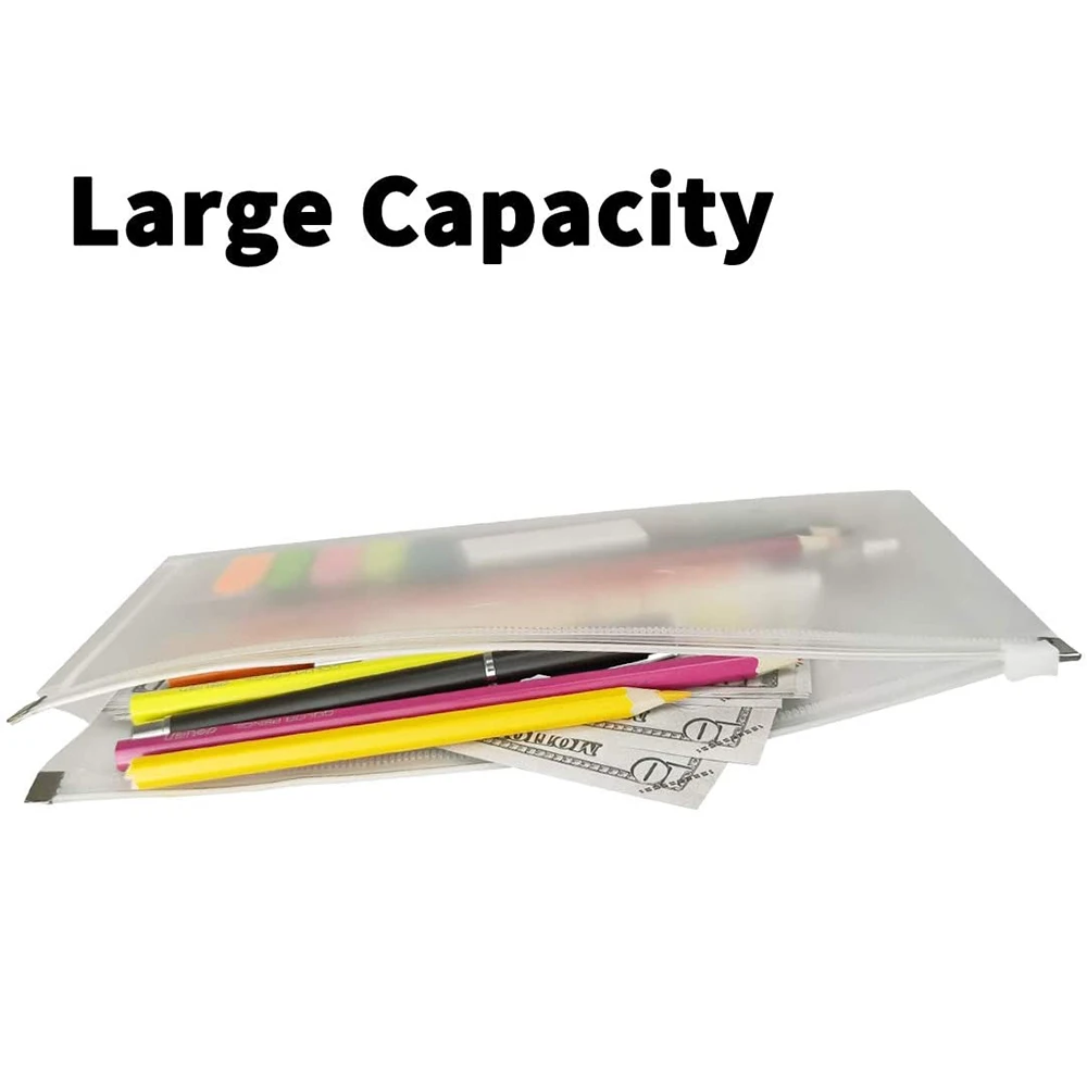 10Pcs/Set 5 x 10 Inches Assorted Colors Clear Poly Zipper Plastic Envelopes Folder for Money Receipts Coupons Bills