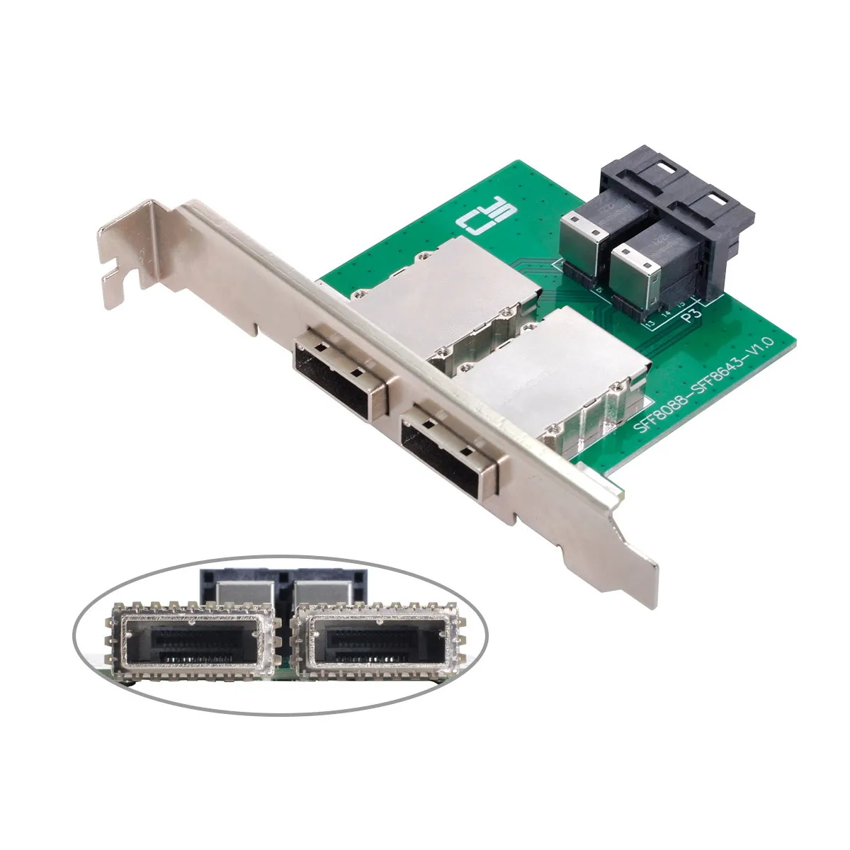 

Xiwai Mini SAS SFF-8088 Dual Ports to Internal SAS HD SFF-8643 PCBA Female Adapter With Low Profile Bracket