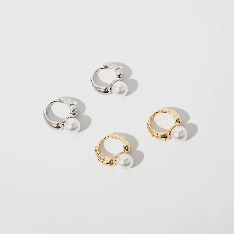 VENTFILLE Silver Gold Color Pearl Hoop Earrings for Women Girl Gift Wedding Party Clasp Jewelry Dropshipping Wholesale image 4