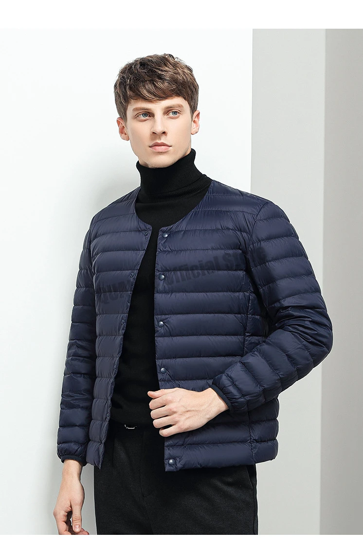 Men's Liner Duck Down Jacket O-neck Variable V-neck 2023 New Men Winter Keep Warm Collarless Ultralight Quilted Puffer Coat