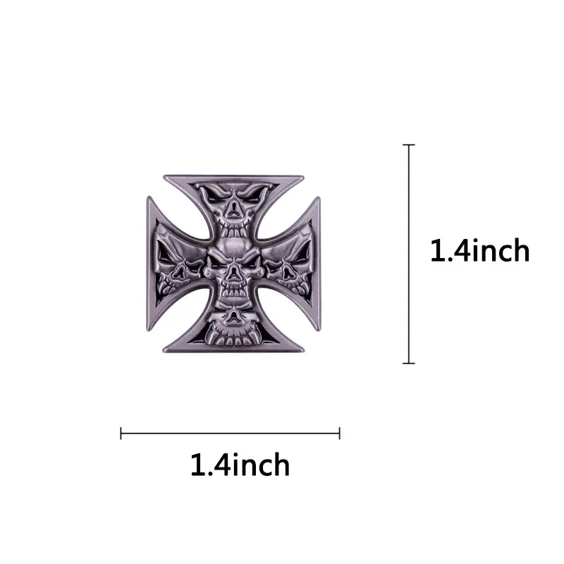 Maltese Gray Iron Cross and Skull Pin Badge Biker Motorcycle, Hot rod and Kustom Kulture World Popular Accessory