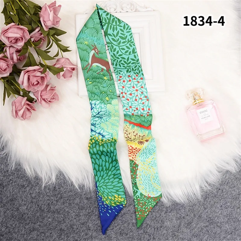 Deer In The Jungle Bag Scarf Design Silk Scarf Women Headband Fashion Scarves For Ladies Skinny Neckerchief Head Scarf