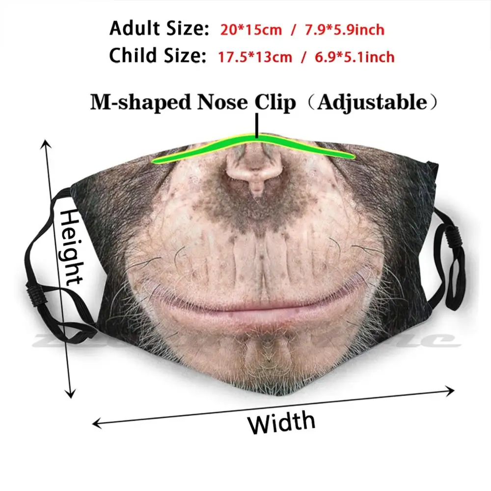 Scimpanzé tempo modello personalizzato filtro lavabile Pm2.5 maschera per bambini adulti scimpanzé scimpanzé Chimp Apes scimmia scimmia pelosa