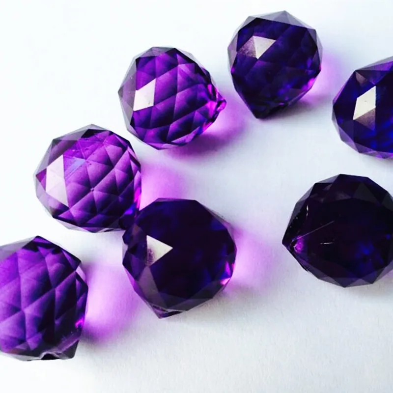 50pcs/lot Dark Purple 20mm K9 Crystal Faceted Balls (Free rings) Glass Chandelier Parts/ Crystal Feng Shui Balls For Home Decor