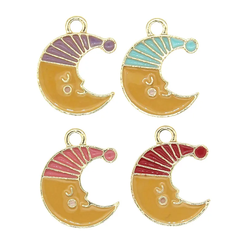 10pcst Cartoon Enamel Cute Sleeping Moon Charms for Jewelry Making Pendant Fit Necklaces Earring DIY Craft Alloy accessories New