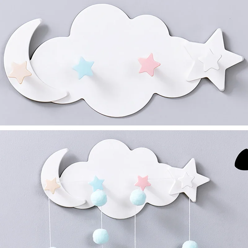 1pcs Cute Cloud Star Wall Mounted Hooks DIY Plastic Clothes Hooks Shelf Hanging Hanger Adhesive Hooks Home Racks Wall Decoration