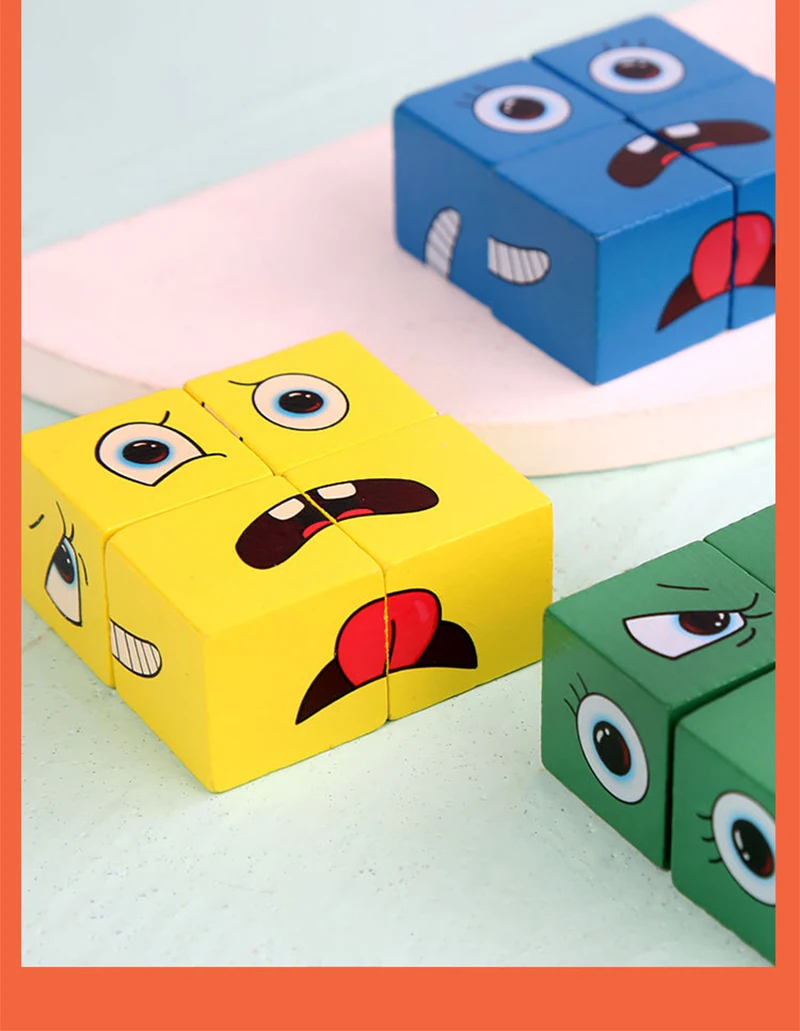 New Montessori Expression Puzzle Face Change Cube Building Blocks Toys Early Learning Educational Match Toy for Children Gift