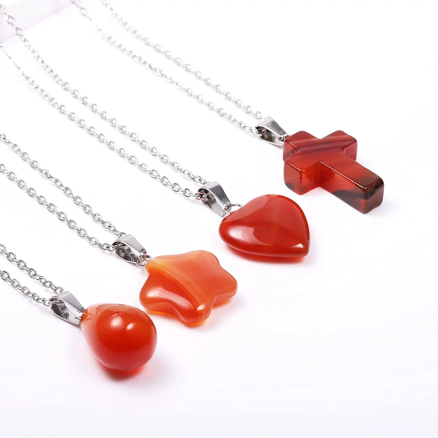 Natural Red Agate Pendant Choker for Women | Heart Star Cross Teardrop Carnelian Chakra Stone Necklaces Jewelry Girl