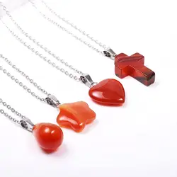 Natural Red Agate Pendant Choker for Women | Heart Star Cross Teardrop Carnelian Chakra Stone Necklaces Jewelry Girl